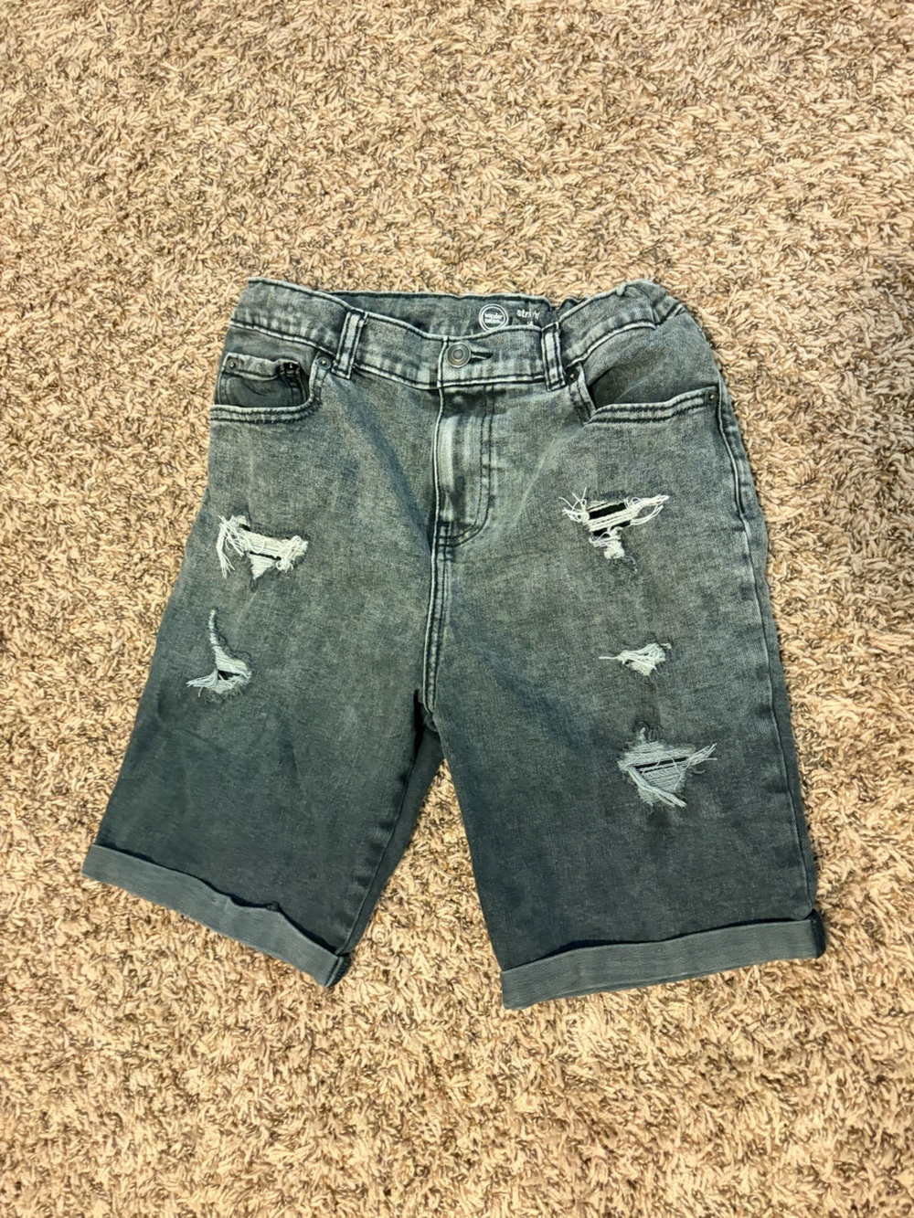 Distressed Dark Gray Denim Bermuda Shorts